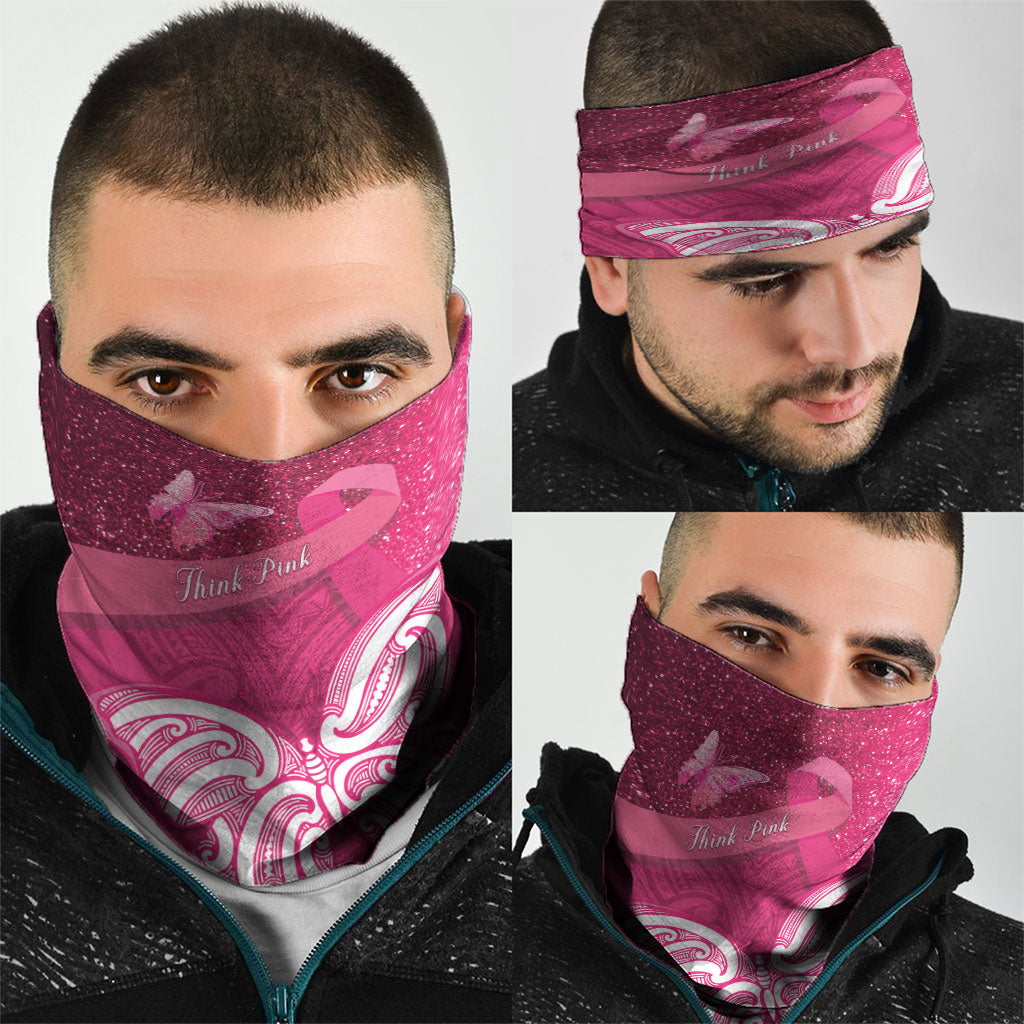 New Zealand Breast Cancer Awareness Neck Gaiter Pink Ribbon Butterfly Maori Pattern
