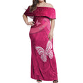 New Zealand Breast Cancer Awareness Off Shoulder Maxi Dress Pink Ribbon Butterfly Maori Pattern