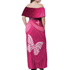 New Zealand Breast Cancer Awareness Off Shoulder Maxi Dress Pink Ribbon Butterfly Maori Pattern