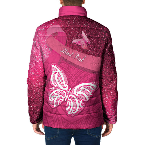 New Zealand Breast Cancer Awareness Padded Jacket Pink Ribbon Butterfly Maori Pattern