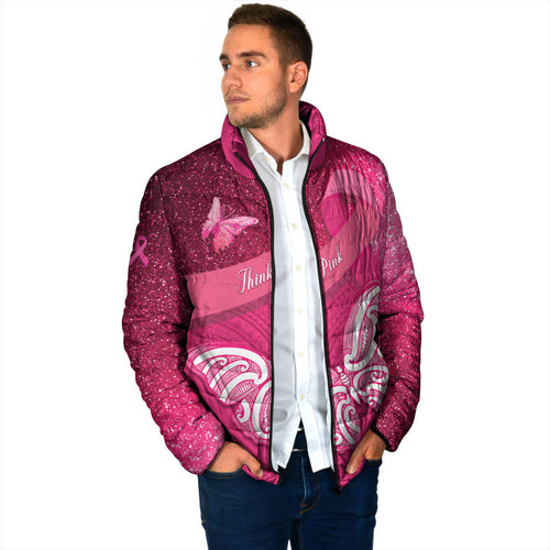 New Zealand Breast Cancer Awareness Padded Jacket Pink Ribbon Butterfly Maori Pattern