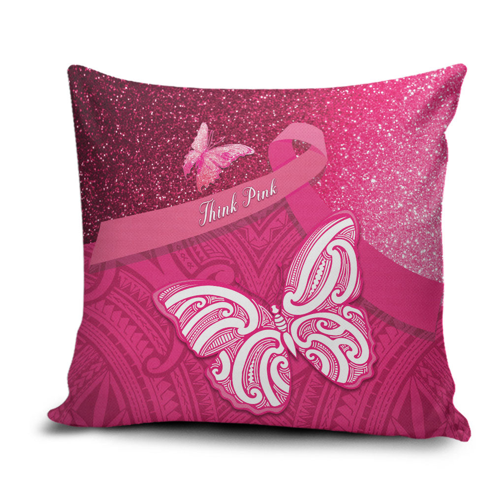 New Zealand Breast Cancer Awareness Pillow Cover Pink Ribbon Butterfly Maori Pattern