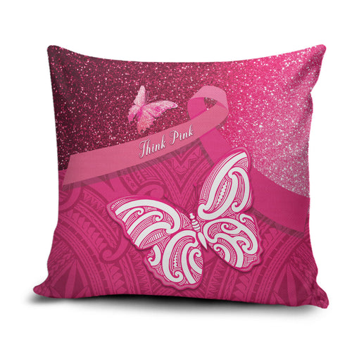 New Zealand Breast Cancer Awareness Pillow Cover Pink Ribbon Butterfly Maori Pattern