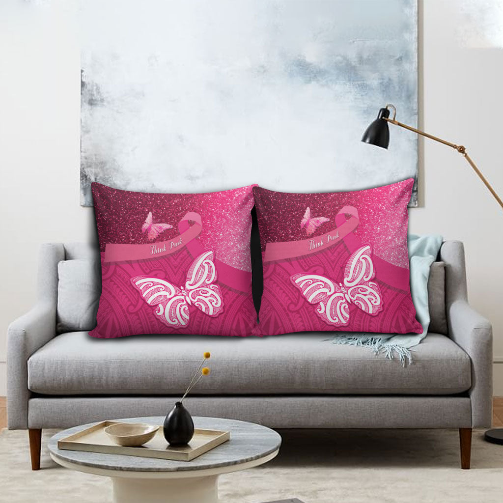 New Zealand Breast Cancer Awareness Pillow Cover Pink Ribbon Butterfly Maori Pattern