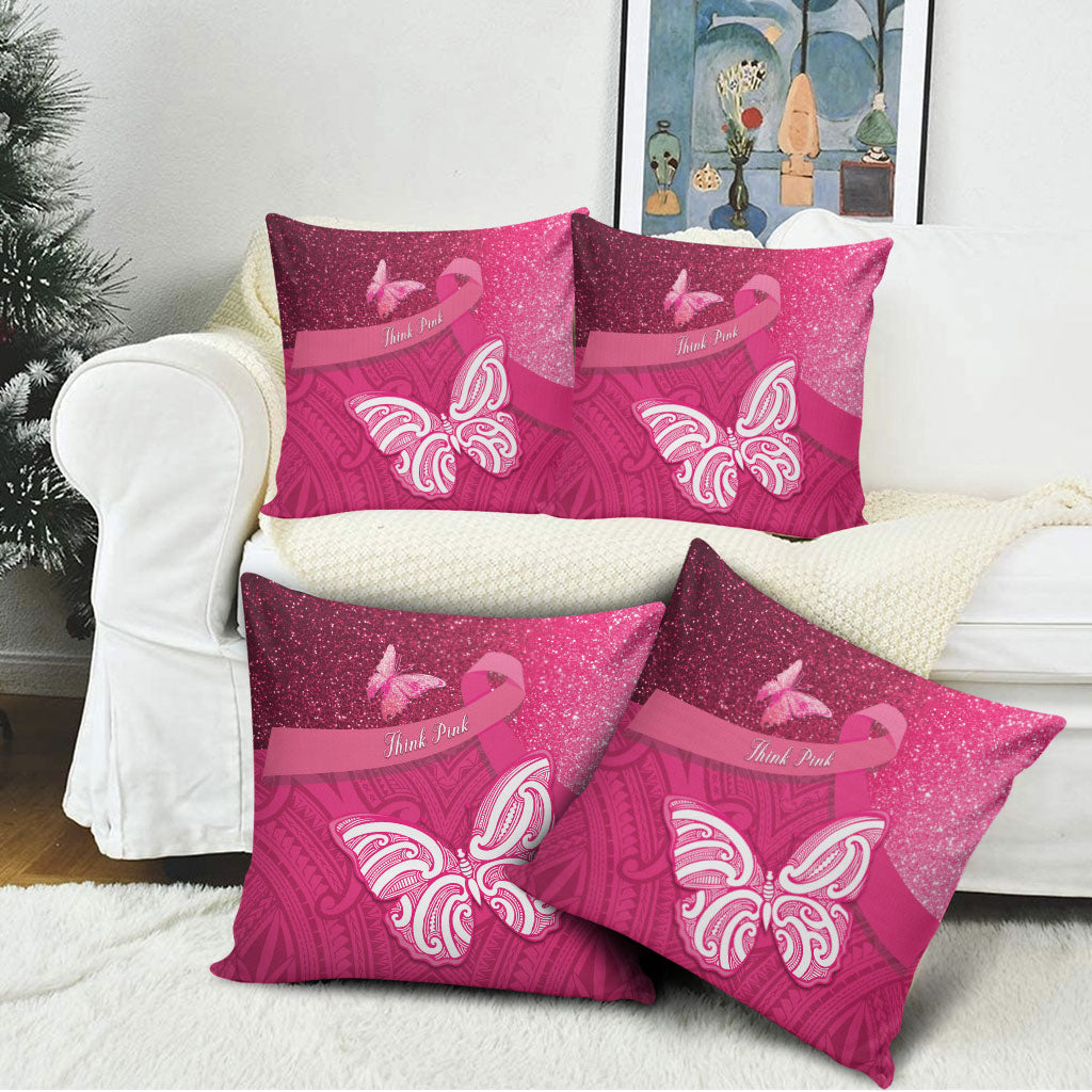 New Zealand Breast Cancer Awareness Pillow Cover Pink Ribbon Butterfly Maori Pattern