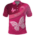 New Zealand Breast Cancer Awareness Polo Shirt Pink Ribbon Butterfly Maori Pattern
