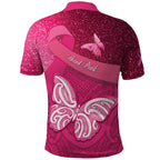 New Zealand Breast Cancer Awareness Polo Shirt Pink Ribbon Butterfly Maori Pattern