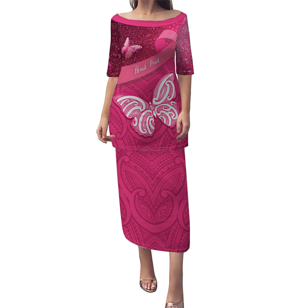 New Zealand Breast Cancer Awareness Puletasi Pink Ribbon Butterfly Maori Pattern
