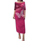 New Zealand Breast Cancer Awareness Puletasi Pink Ribbon Butterfly Maori Pattern