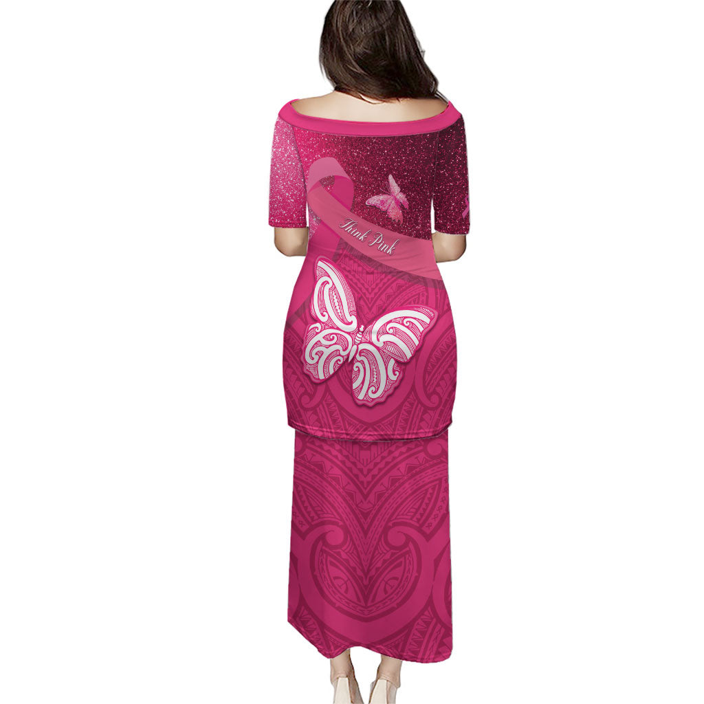 New Zealand Breast Cancer Awareness Puletasi Pink Ribbon Butterfly Maori Pattern
