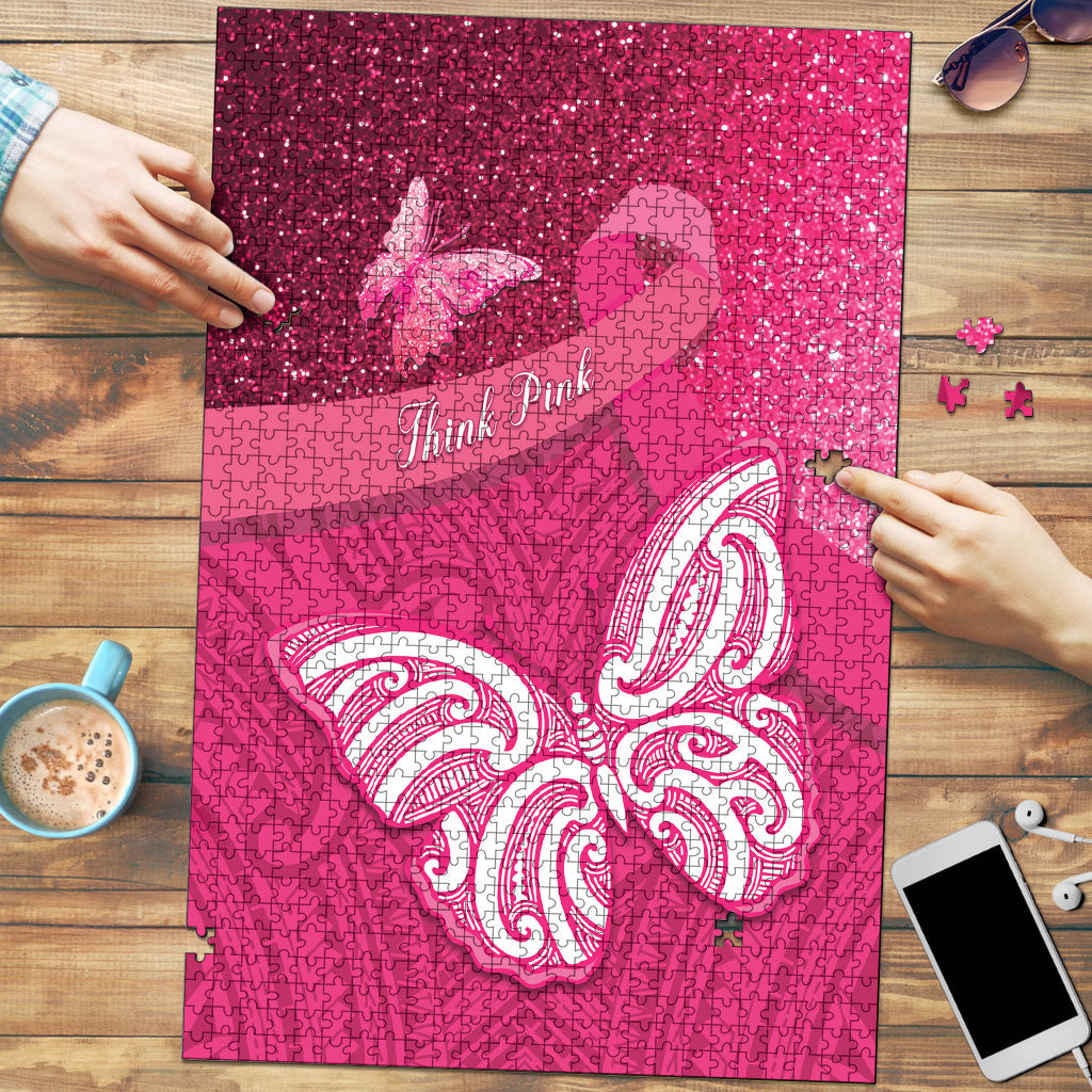 New Zealand Breast Cancer Awareness Puzzle Pink Ribbon Butterfly Maori Pattern
