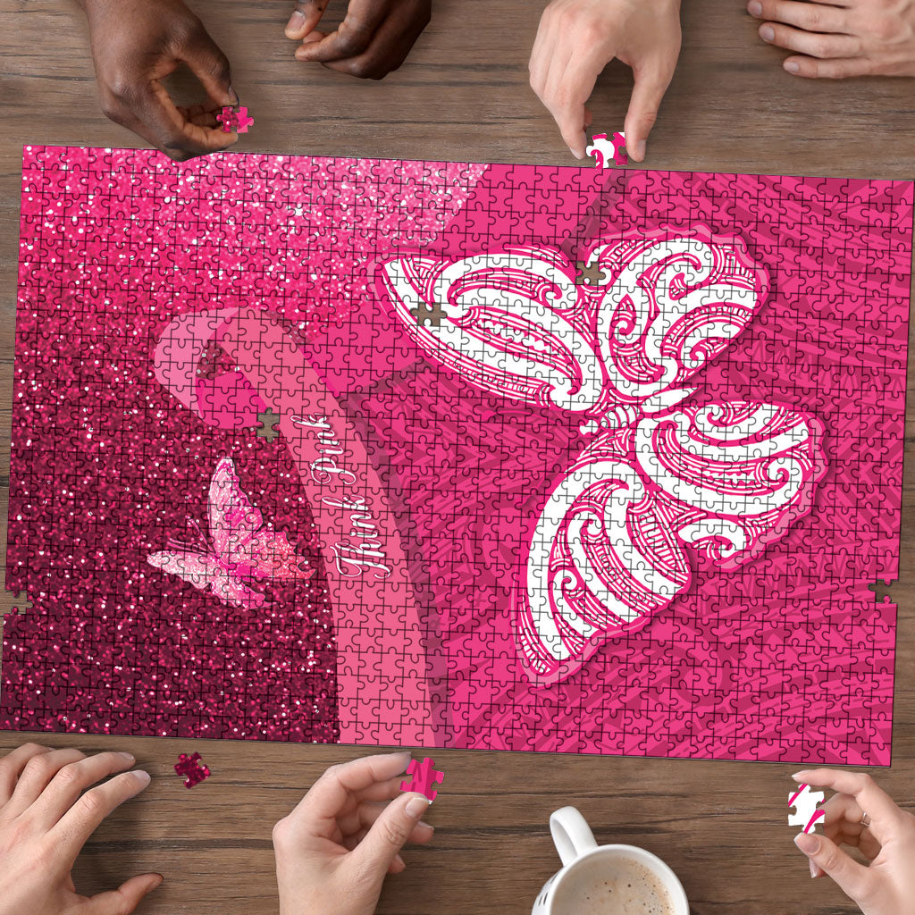 New Zealand Breast Cancer Awareness Puzzle Pink Ribbon Butterfly Maori Pattern
