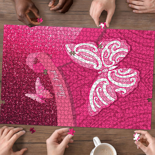 New Zealand Breast Cancer Awareness Puzzle Pink Ribbon Butterfly Maori Pattern