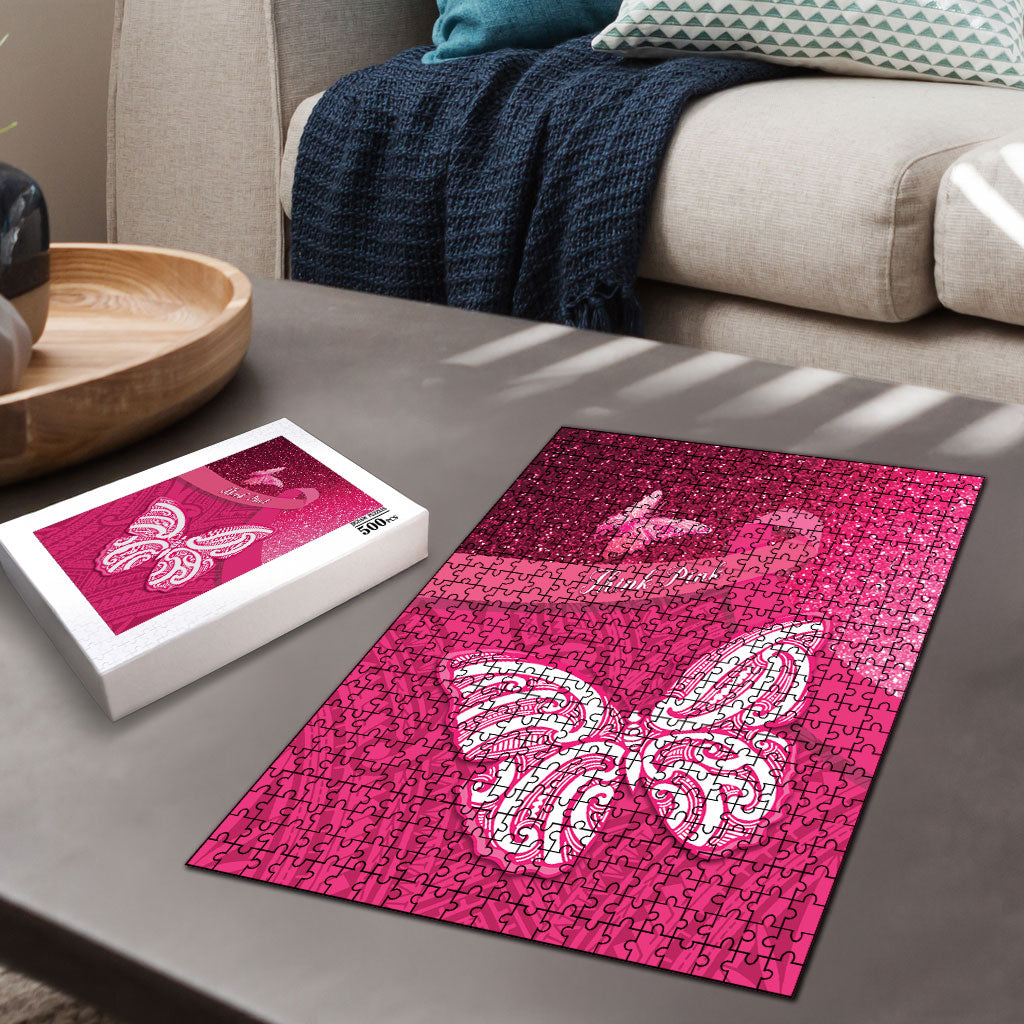 New Zealand Breast Cancer Awareness Puzzle Pink Ribbon Butterfly Maori Pattern