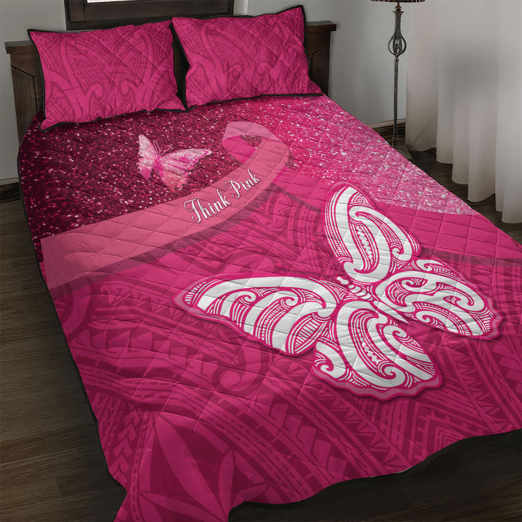 New Zealand Breast Cancer Awareness Quilt Bed Set Pink Ribbon Butterfly Maori Pattern