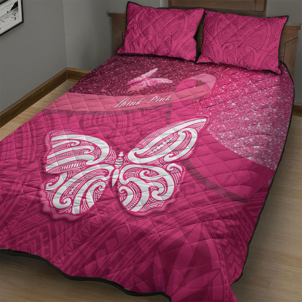 New Zealand Breast Cancer Awareness Quilt Bed Set Pink Ribbon Butterfly Maori Pattern
