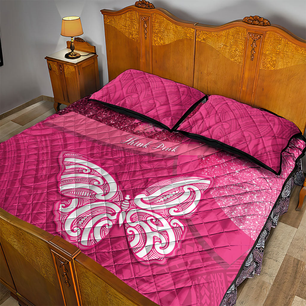 New Zealand Breast Cancer Awareness Quilt Bed Set Pink Ribbon Butterfly Maori Pattern