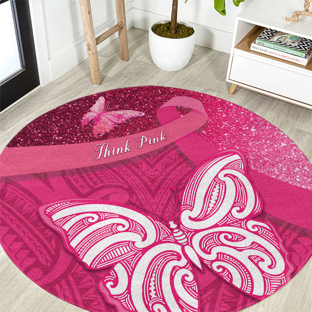 New Zealand Breast Cancer Awareness Round Carpet Pink Ribbon Butterfly Maori Pattern
