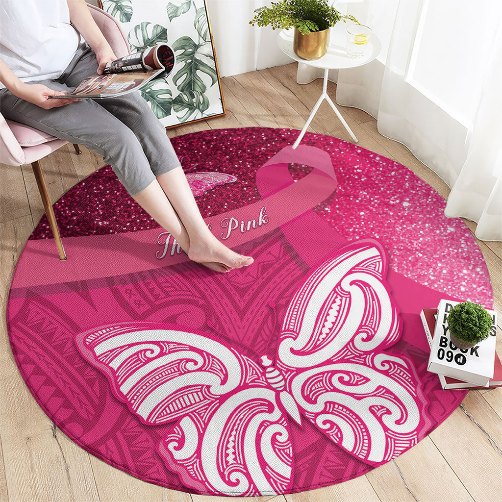 New Zealand Breast Cancer Awareness Round Carpet Pink Ribbon Butterfly Maori Pattern