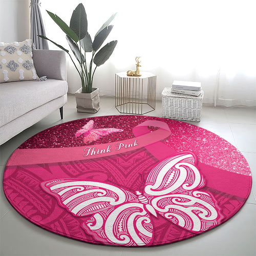 New Zealand Breast Cancer Awareness Round Carpet Pink Ribbon Butterfly Maori Pattern