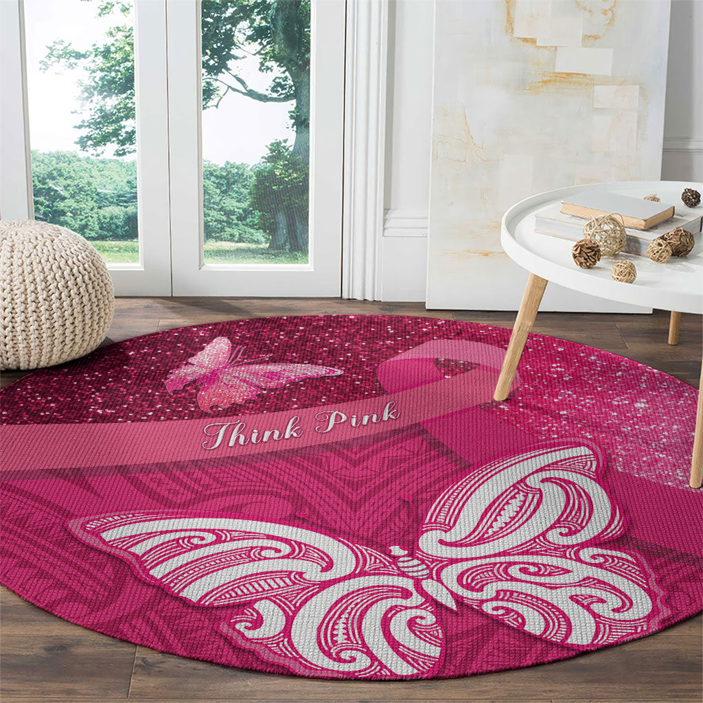 New Zealand Breast Cancer Awareness Round Carpet Pink Ribbon Butterfly Maori Pattern