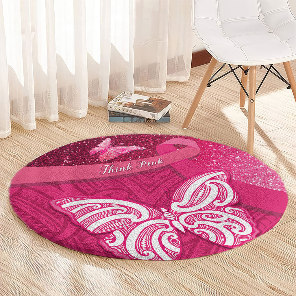 New Zealand Breast Cancer Awareness Round Carpet Pink Ribbon Butterfly Maori Pattern