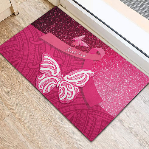 New Zealand Breast Cancer Awareness Rubber Doormat Pink Ribbon Butterfly Maori Pattern
