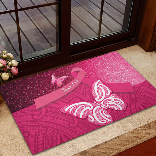 New Zealand Breast Cancer Awareness Rubber Doormat Pink Ribbon Butterfly Maori Pattern