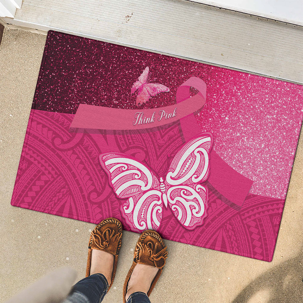 New Zealand Breast Cancer Awareness Rubber Doormat Pink Ribbon Butterfly Maori Pattern