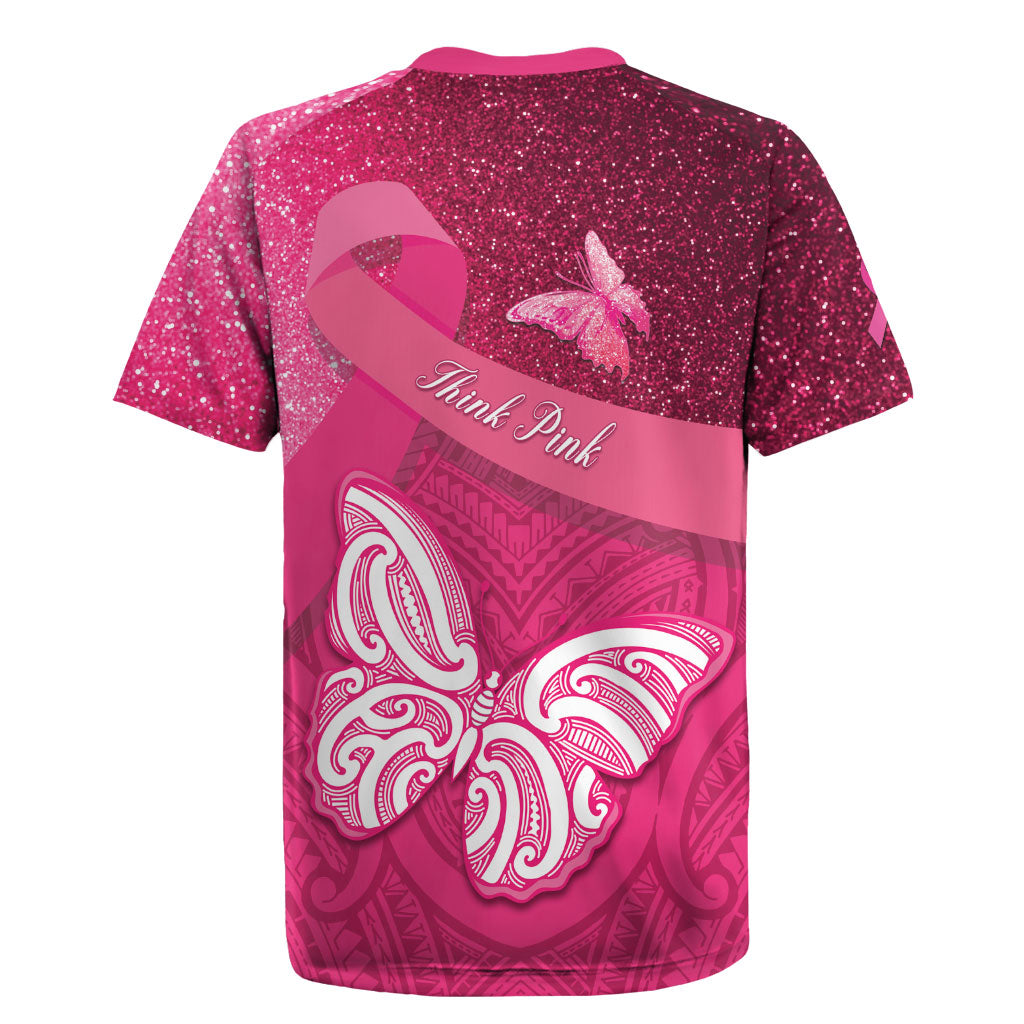 New Zealand Breast Cancer Awareness Rugby Jersey Pink Ribbon Butterfly Maori Pattern
