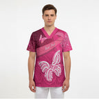 New Zealand Breast Cancer Awareness Scrub Top Pink Ribbon Butterfly Maori Pattern