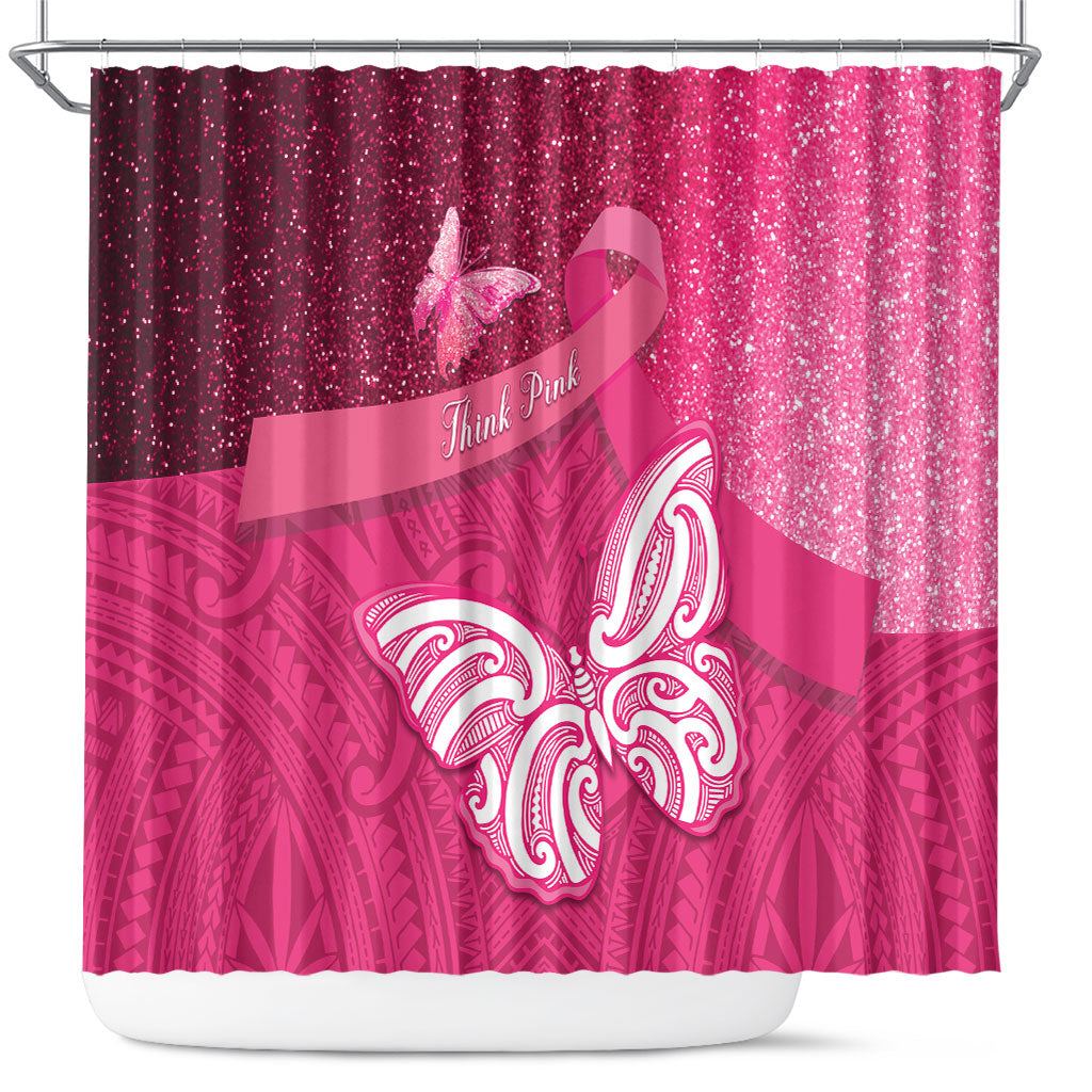 New Zealand Breast Cancer Awareness Shower Curtain Pink Ribbon Butterfly Maori Pattern