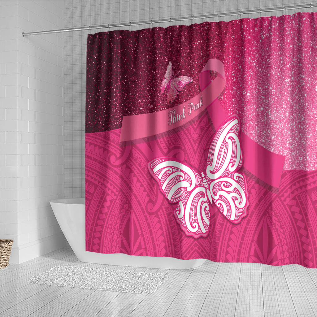 New Zealand Breast Cancer Awareness Shower Curtain Pink Ribbon Butterfly Maori Pattern