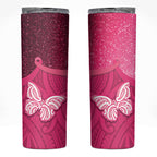 New Zealand Breast Cancer Awareness Skinny Tumbler Pink Ribbon Butterfly Maori Pattern