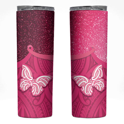 New Zealand Breast Cancer Awareness Skinny Tumbler Pink Ribbon Butterfly Maori Pattern