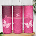 New Zealand Breast Cancer Awareness Skinny Tumbler Pink Ribbon Butterfly Maori Pattern