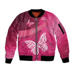 New Zealand Breast Cancer Awareness Sleeve Zip Bomber Jacket Pink Ribbon Butterfly Maori Pattern
