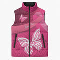 New Zealand Breast Cancer Awareness Sleeveless Puffer Jacket Pink Ribbon Butterfly Maori Pattern