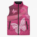 New Zealand Breast Cancer Awareness Sleeveless Puffer Jacket Pink Ribbon Butterfly Maori Pattern