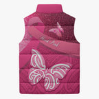 New Zealand Breast Cancer Awareness Sleeveless Puffer Jacket Pink Ribbon Butterfly Maori Pattern
