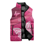 New Zealand Breast Cancer Awareness Sleeveless Puffer Jacket Pink Ribbon Butterfly Maori Pattern