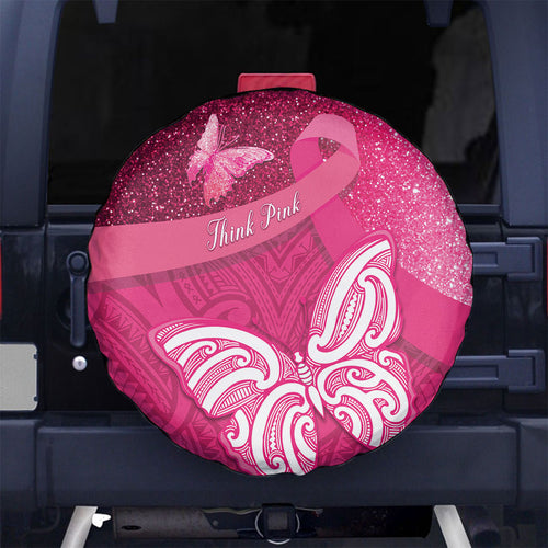 New Zealand Breast Cancer Awareness Spare Tire Cover Pink Ribbon Butterfly Maori Pattern