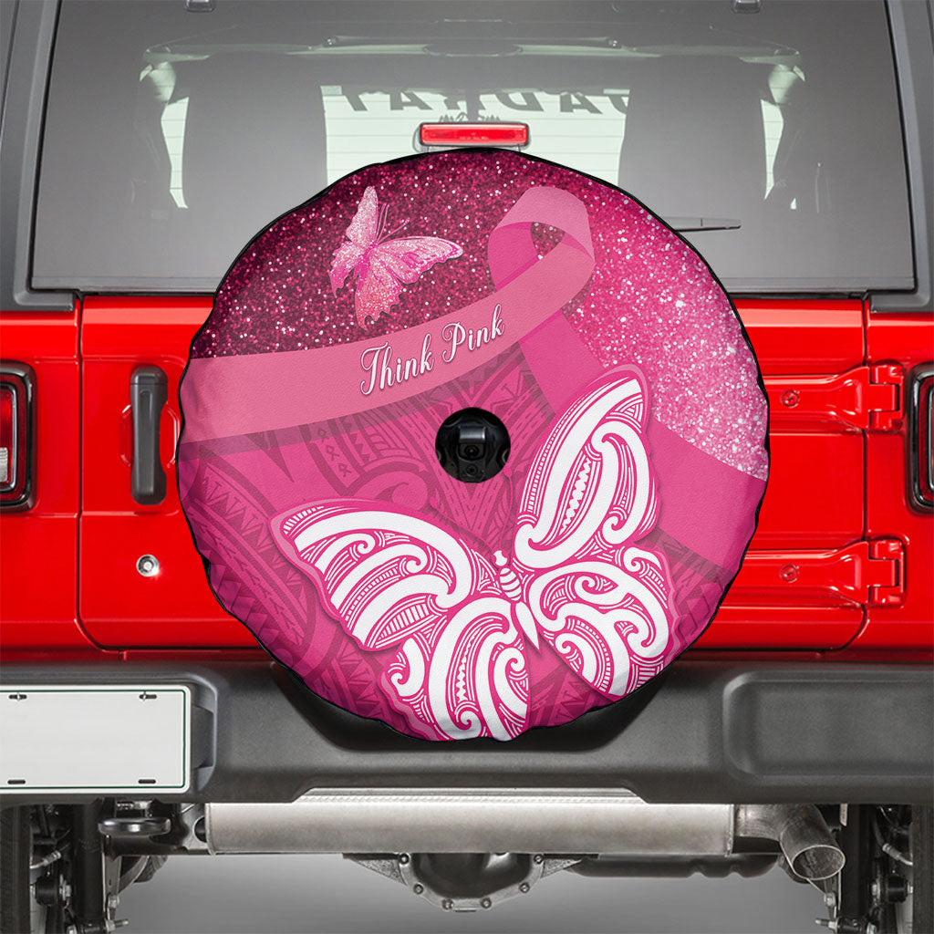 New Zealand Breast Cancer Awareness Spare Tire Cover Pink Ribbon Butterfly Maori Pattern