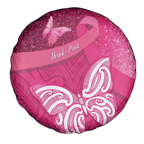 New Zealand Breast Cancer Awareness Spare Tire Cover Pink Ribbon Butterfly Maori Pattern