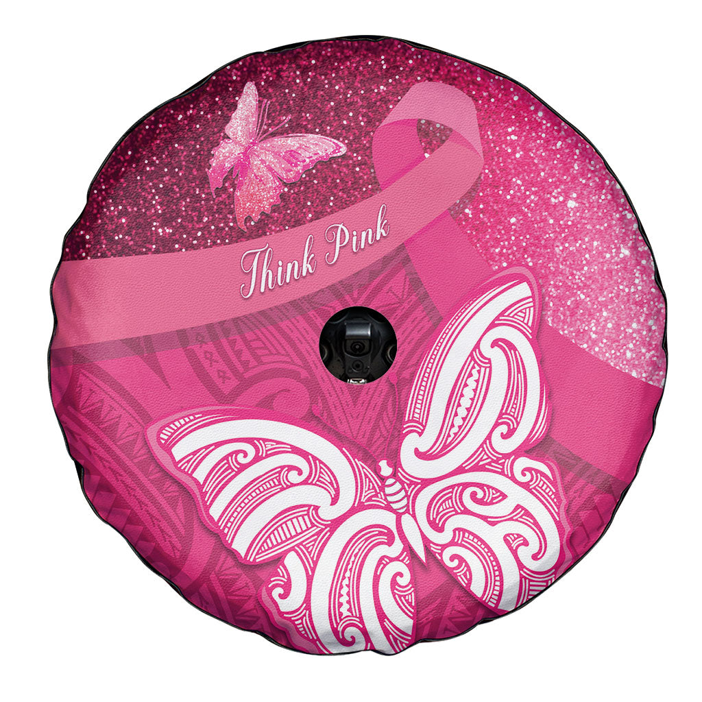New Zealand Breast Cancer Awareness Spare Tire Cover Pink Ribbon Butterfly Maori Pattern