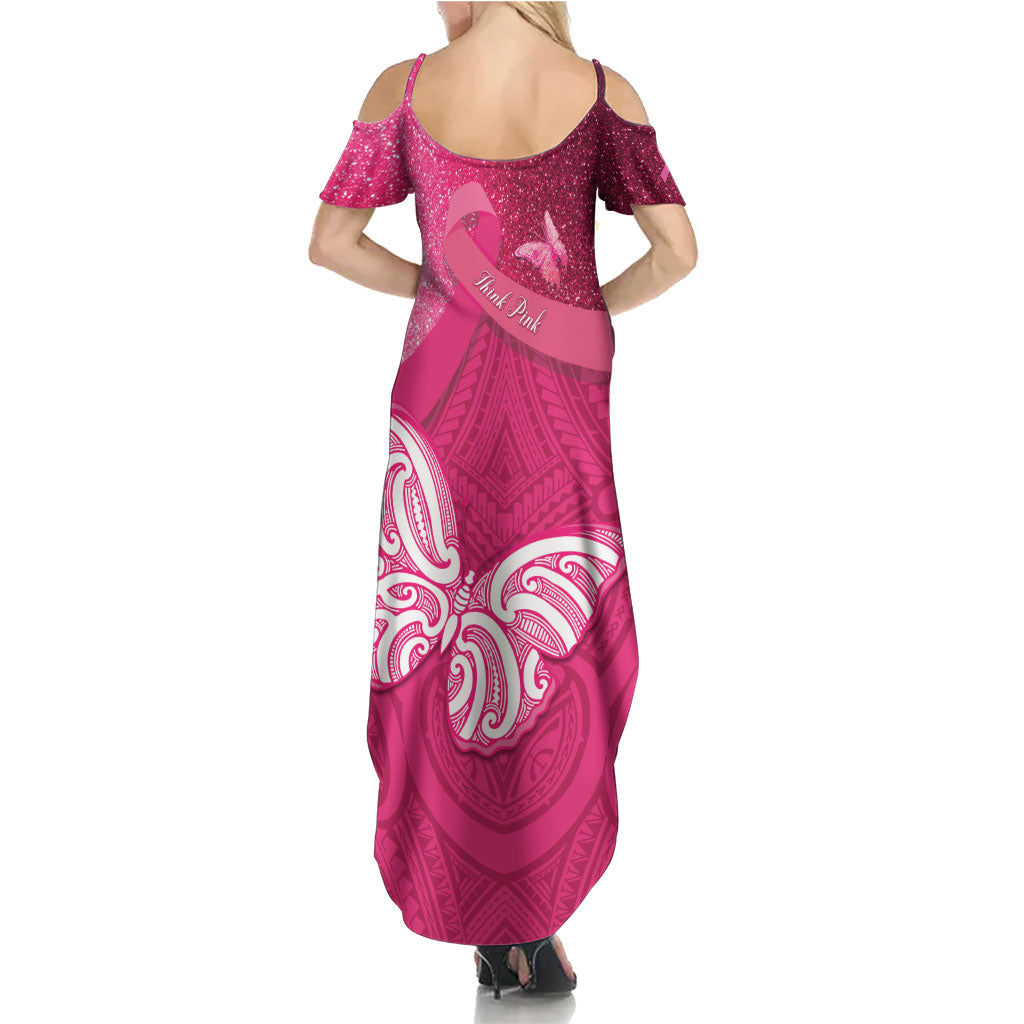 New Zealand Breast Cancer Awareness Summer Maxi Dress Pink Ribbon Butterfly Maori Pattern