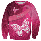 New Zealand Breast Cancer Awareness Sweatshirt Pink Ribbon Butterfly Maori Pattern