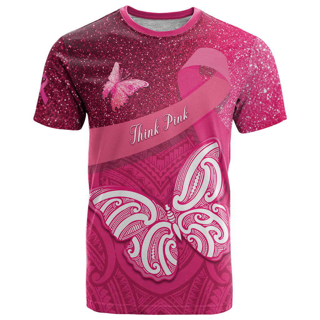New Zealand Breast Cancer Awareness T Shirt Pink Ribbon Butterfly Maori Pattern