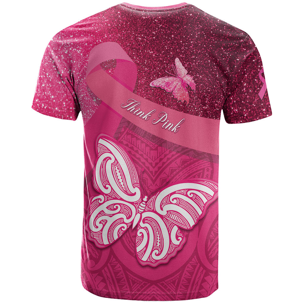 New Zealand Breast Cancer Awareness T Shirt Pink Ribbon Butterfly Maori Pattern