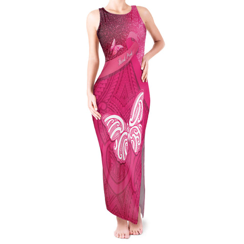 New Zealand Breast Cancer Awareness Tank Maxi Dress Pink Ribbon Butterfly Maori Pattern
